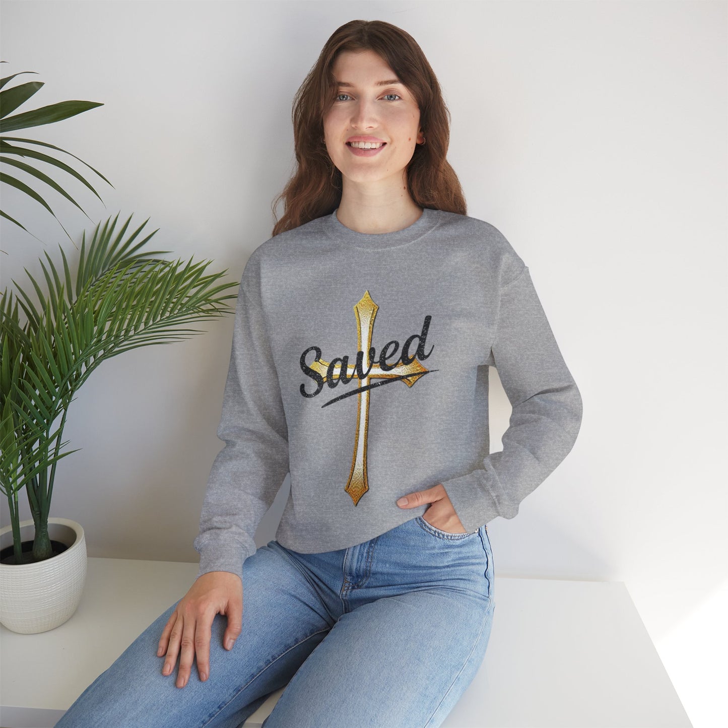 Saved Women’s Sweatshirt – Christian Faith Apparel with Cross & John 3:16