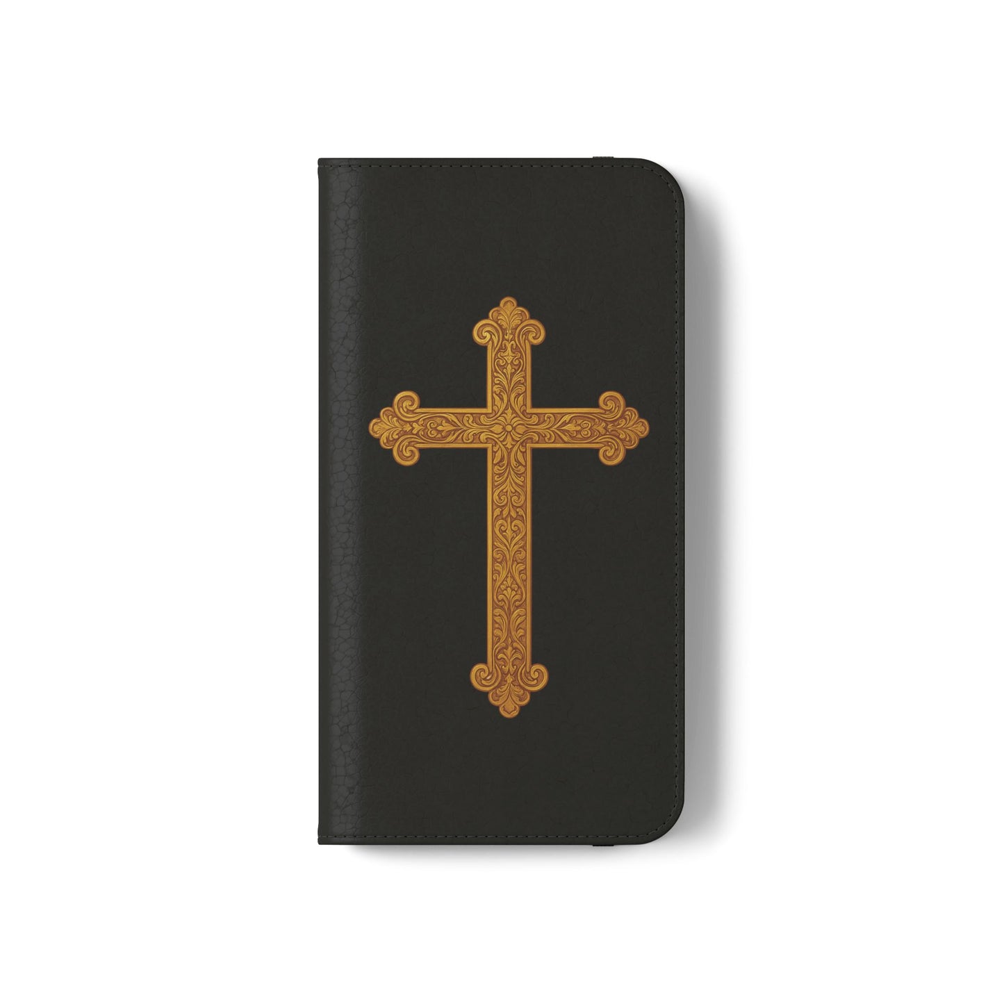 Black with Gold Cross & 1 Corinthians 1:18 - iPhone Flip/Wallet Phone Case