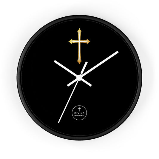 Stunning Gold Cross Wall Clock in Black – Elegant Christian Home Decor
