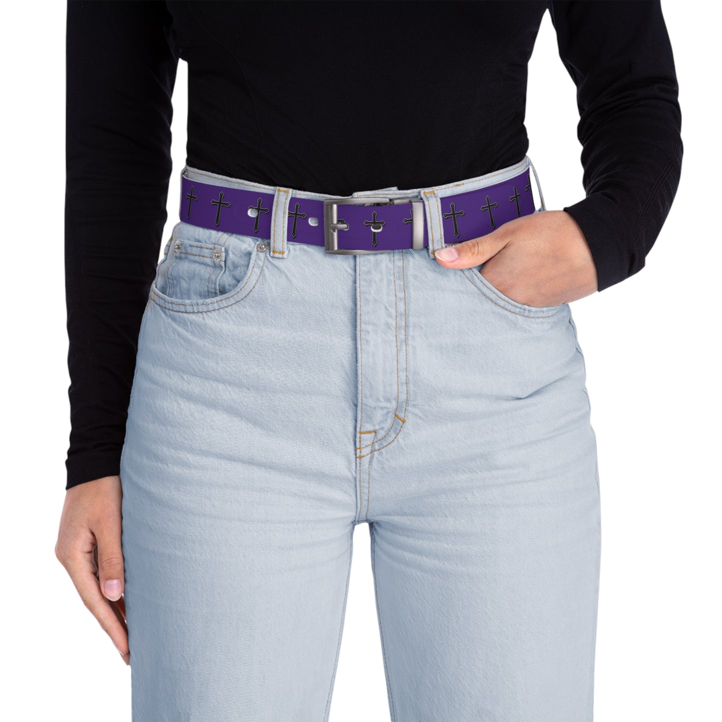 Shield of Faith Belt in Purple – Black Cross Pattern