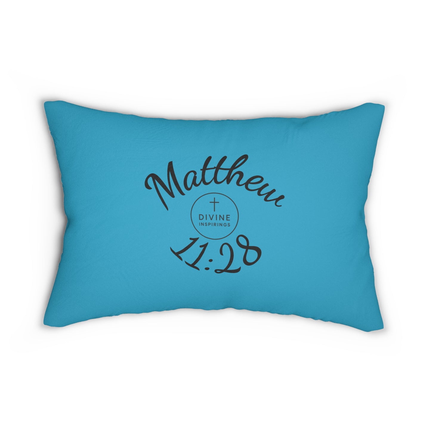 Matthew 11:28 Lumbar Pillow – Rest for the Weary (Literally in turquoise!)