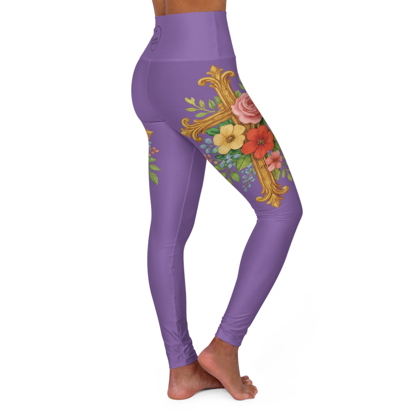 Floral Cross Graceful Fit High-Waisted Leggings in Mauve - Christian Women's Apparel