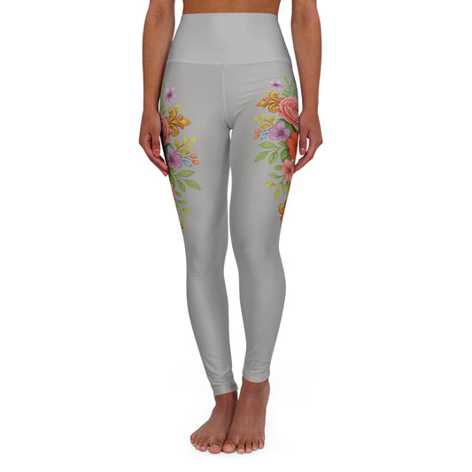 Floral Cross Graceful Fit High-Waisted Leggings in Grey - Christian Women's Apparel