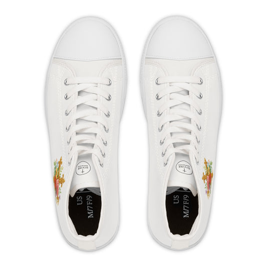 Faith in Bloom – Women’s White High-Top Sneakers with Floral Cross