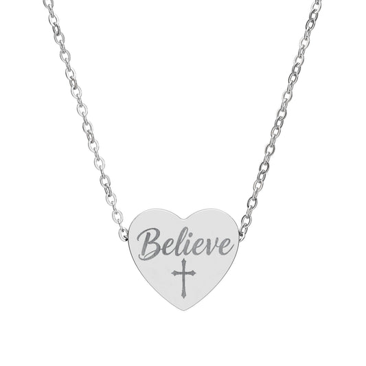 Believe Engraved Heart Necklace – Inspirational Christian Jewelry