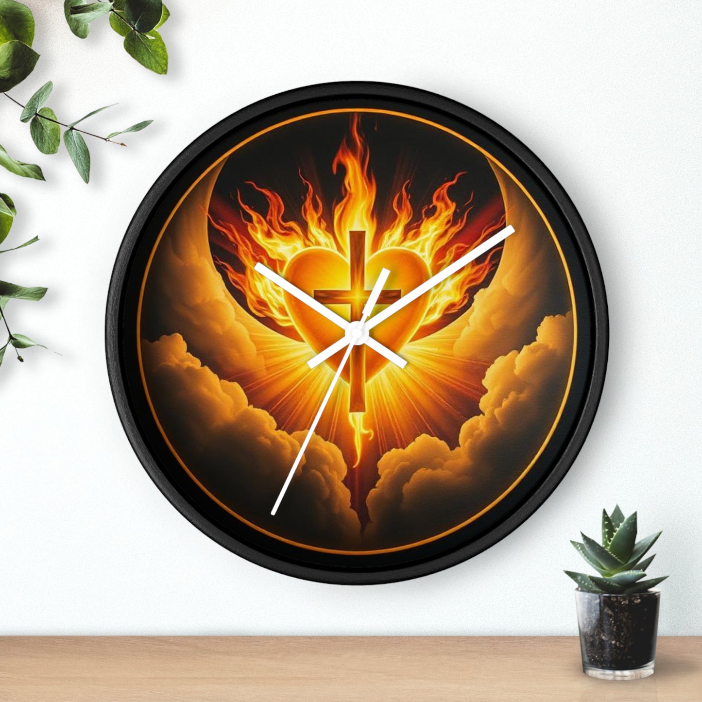 Flaming Heart & Cross Wall Clock – Passionate Faith Decor