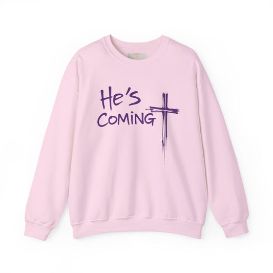 Dressed in Expectation – Women’s Christian Sweater with “He’s Coming” Front Design