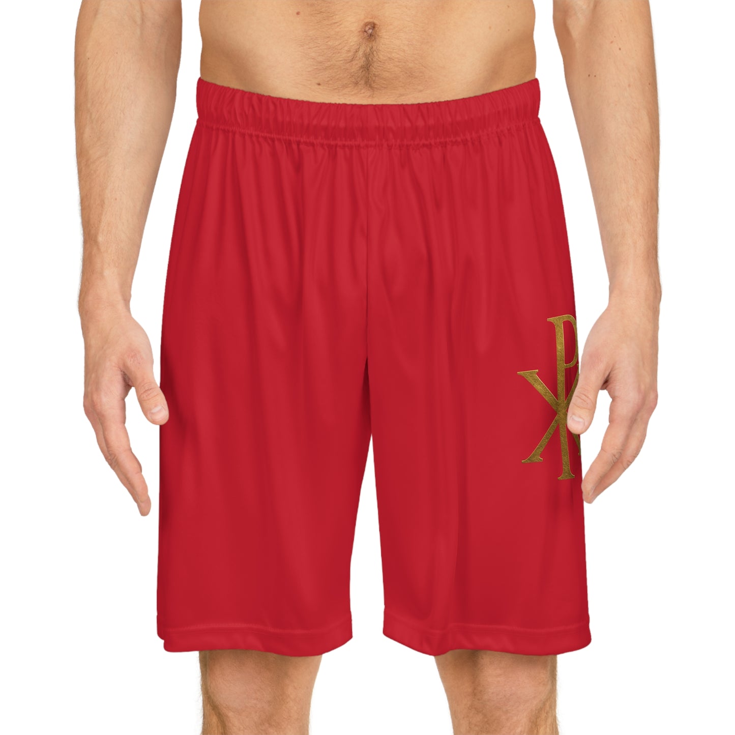 Men’s Chi Rho Basketball Shorts in Red – Faith-Inspired Performance & Comfort