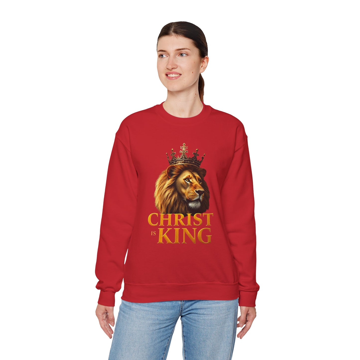 Christ is King – Women’s Christian Sweatshirt with Crowned Lion & Cross