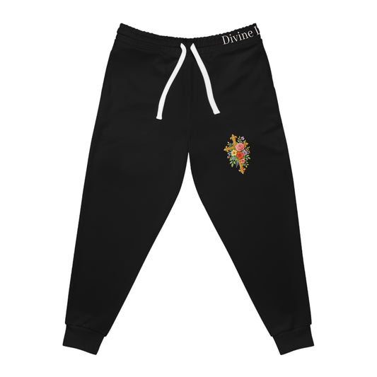 Blooming Faith Women's Jogging Pants in Black with Floral Cross Design
