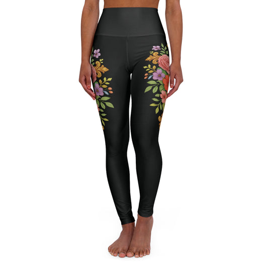 Floral Cross Graceful Fit High-Waisted Leggings in Black - Christian Women's Apparel