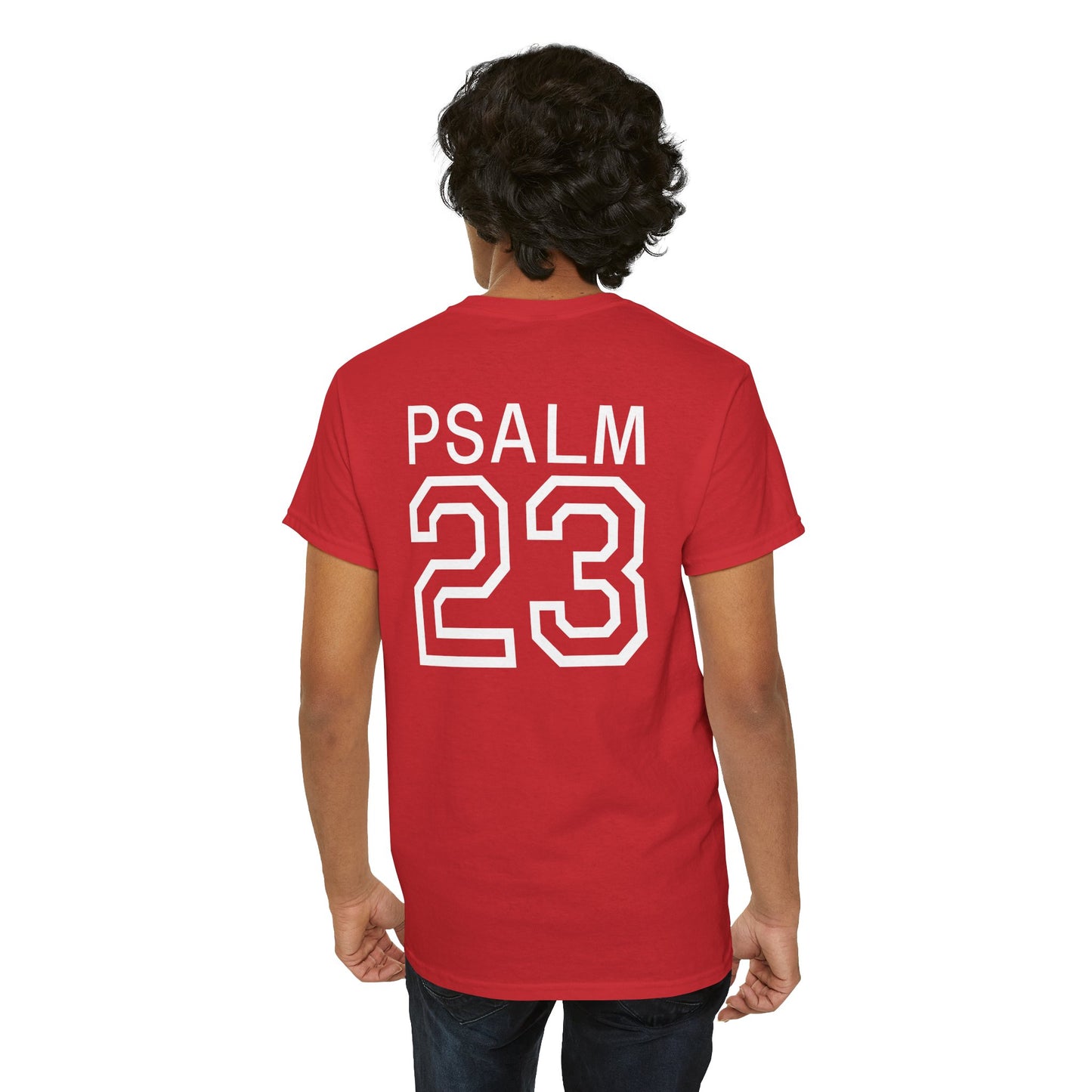 Psalm 23 Men’s T-Shirt – Inspired Sports-Style Shirt (White Numbering)
