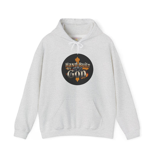 Hand Built by God Men’s Christian Hoodie – Cross & Engine Design