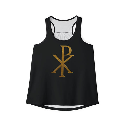 Chi Rho Women’s Christian Tank Top in Black – Symbol of Victory in Christ