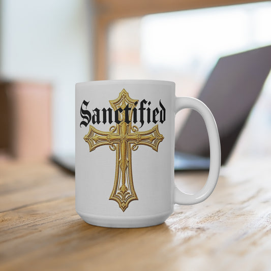 'Sanctified' Christian Cross Mug – 11oz & 15oz Ceramic Faith Cup