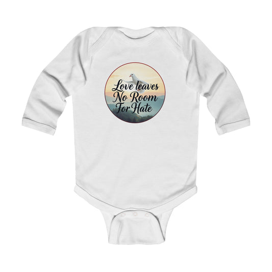 Infant Girls Long Sleeve “Love Leaves No Room for Hate” Christian Onesie – Faith-Inspired Baby Outfit