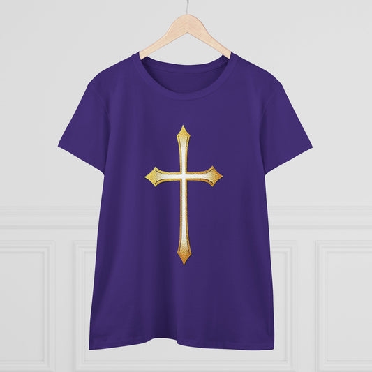 Women’s Gold Cross Tee – Christian Faith Shirt with Bold Cross Design