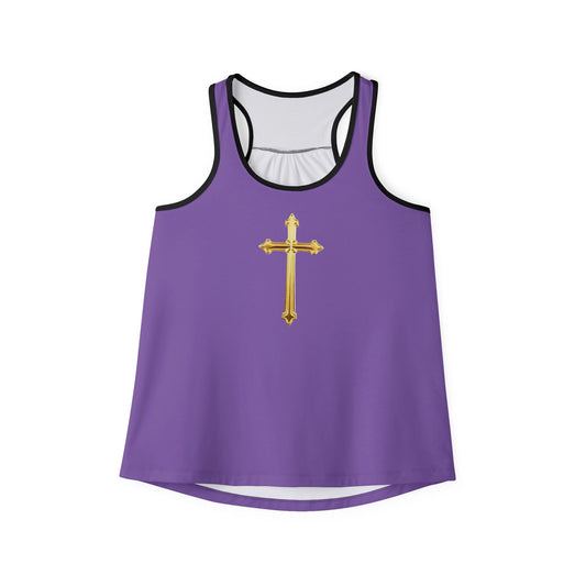 Gold Cross Women’s Christian Tank Top in Purple – Symbol of Eternal Victory