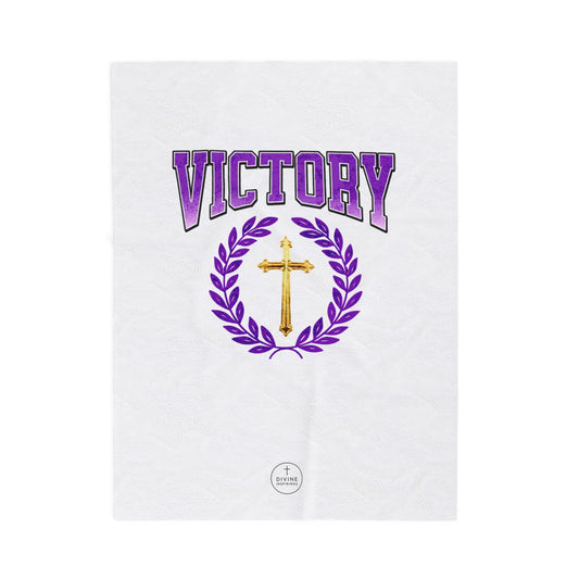 Victory in Christ Plush Velveteen Blanket