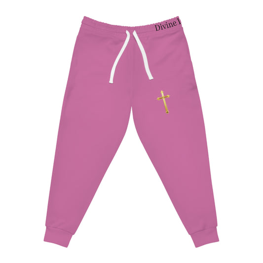 Golden Grace Women's Jogging Pants in Pink with Gold Cross Design