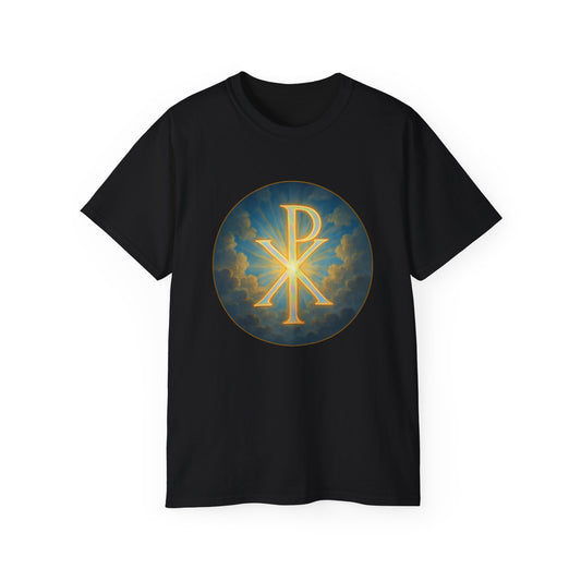 Men’s Christian T-Shirt with Chi Rho – Historic Symbol of Christ Tee