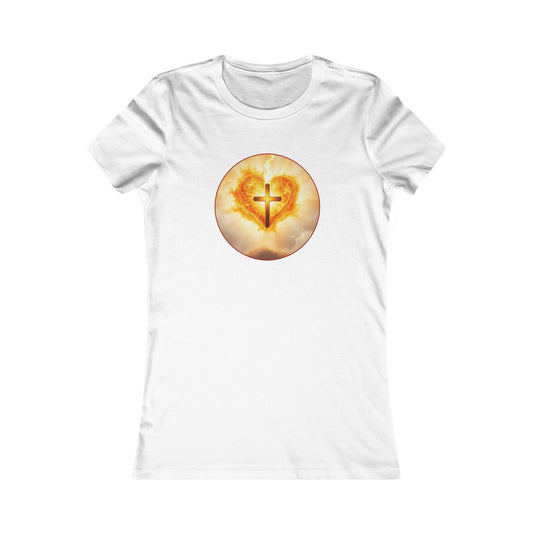 Women’s Sacred Heart Christian Tee – Flaming Heart & Cross – Everyday Faith T-Shirt