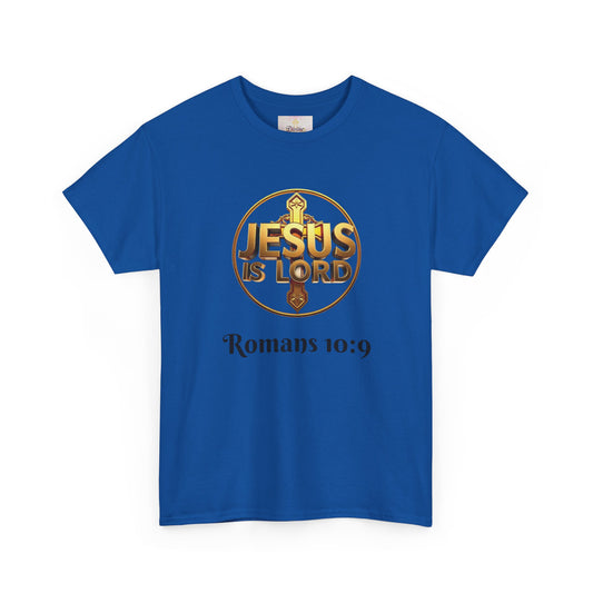 Men’s Romans 10:9 Christian T-Shirt – Jesus Is Lord & He Is Risen (Dark Lettering)