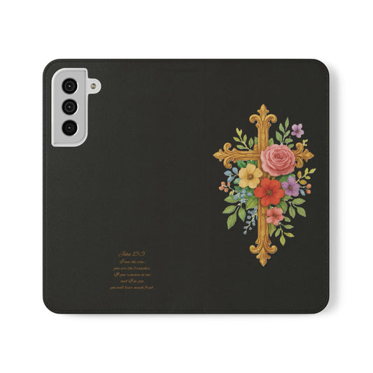 Floral Cross Wallet (black) Case for Samsung– Faith in Bloom