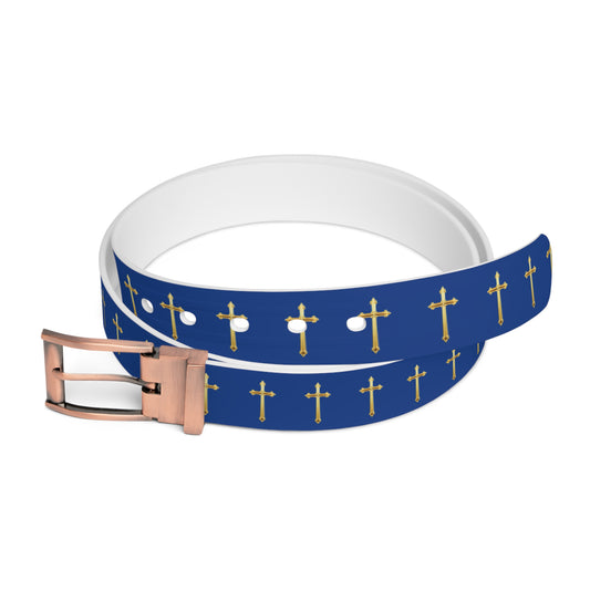 Crown of Light Belt in Navy – Gold Cross Pattern