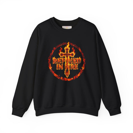 Men’s “Refined in Fire” Christian Sweatshirt – Bold Flame Design Pullover