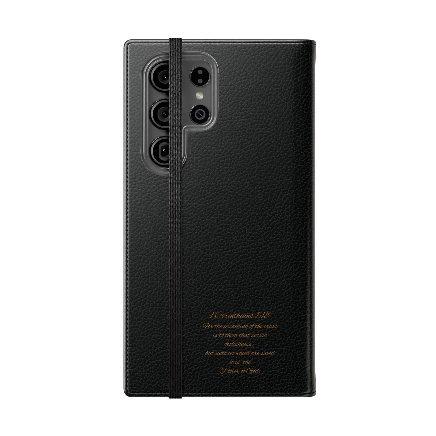Black with Gold Cross & 1 Corinthians 1:18 - Samsung Flip/Wallet Phone Case