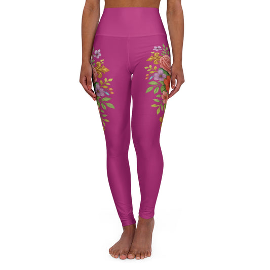 Floral Cross Graceful Fit High-Waisted Leggings in Fuchsia - Christian Women's Apparel