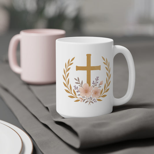 Golden Cross & Laurel Faith Mug – Victory in Christ