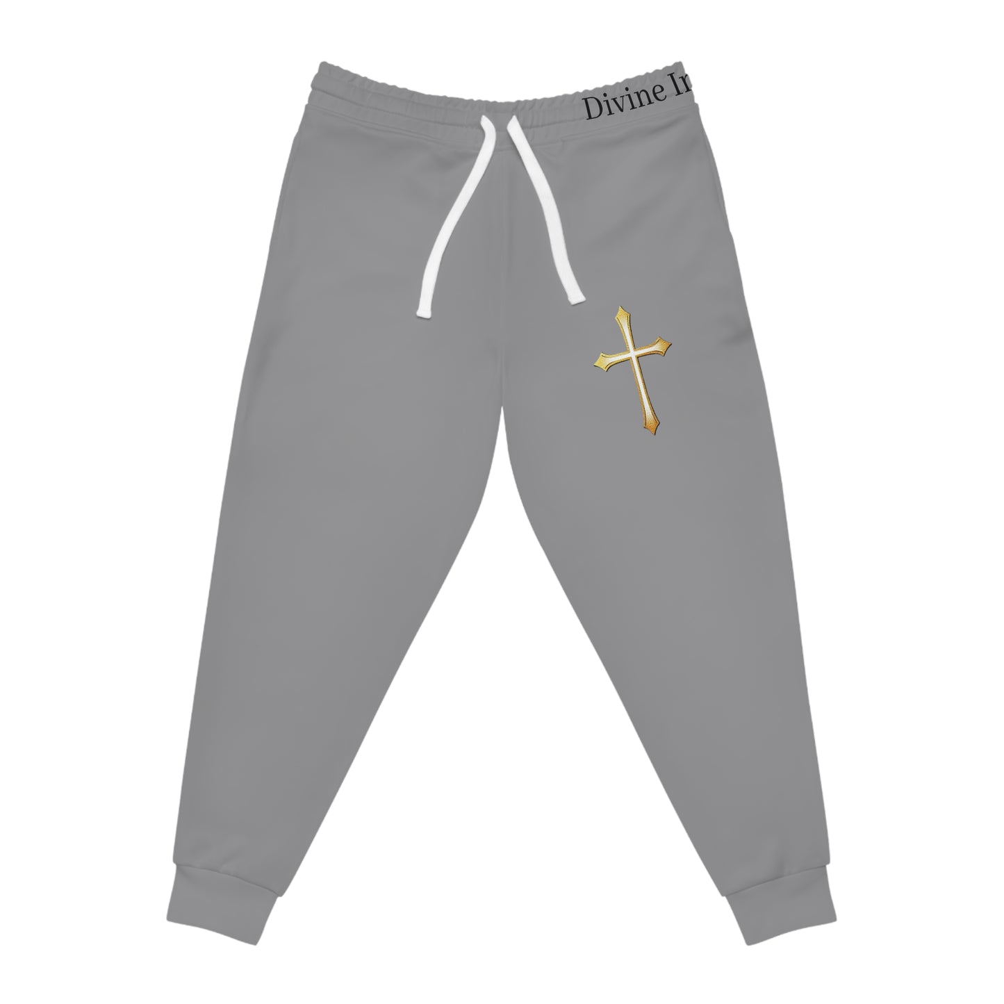 Men’s Modern Gold Cross Jogger Pants in Grey – Comfortable Faith-Inspired Style