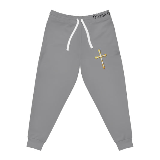 Men’s Modern Gold Cross Jogger Pants in Grey – Comfortable Faith-Inspired Style