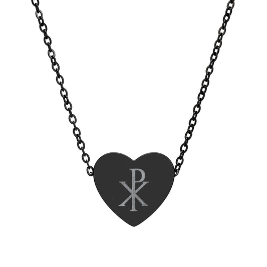 Chi Rho Engraved Heart Necklace – Symbol of Faith & Love