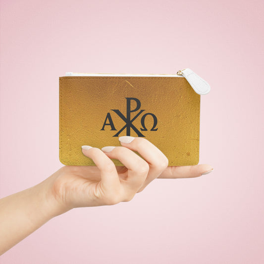 “Divine Majesty” | Women’s Mini Clutch – Black Chi Rho on Molten Gold