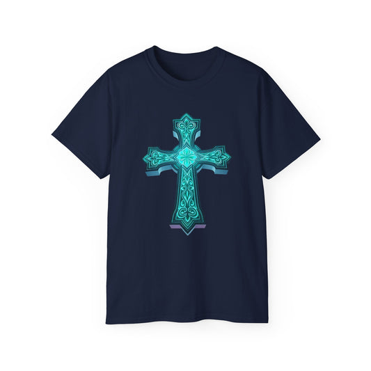 Men’s Beacon of Faith Tee – Luminous Cross Christian T-Shirt
