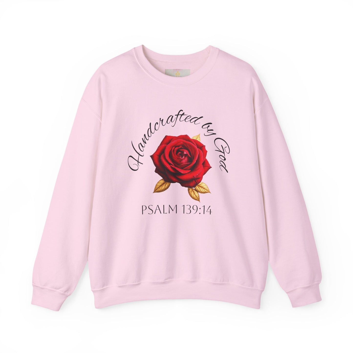 Handcrafted by God Rose Sweatshirt – Dark Lettering, Psalm 139:14