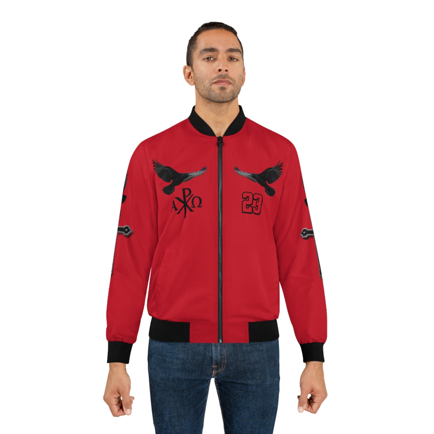 Faithful Guardians – Cross & Crows Men’s Bomber Jacket in Red