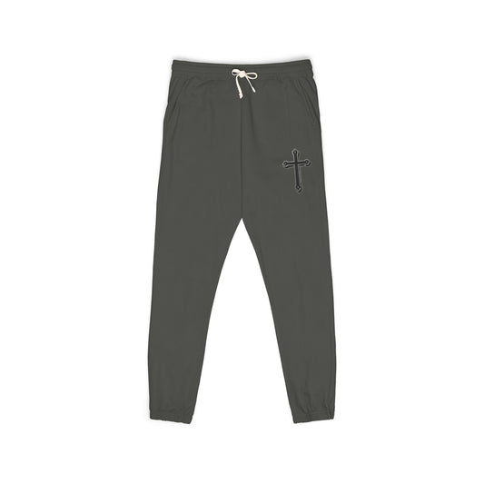 Men’s Black Cross Fleece Jogger Pants – Faith-Inspired Comfort & Everyday Style