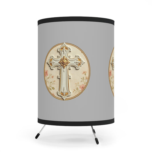 Pure Light – Ivory Cross Tripod Lamp for Faith-Filled Rooms