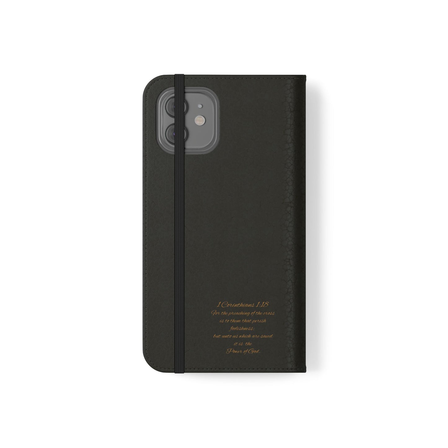 Black with Gold Cross & 1 Corinthians 1:18 - iPhone Flip/Wallet Phone Case