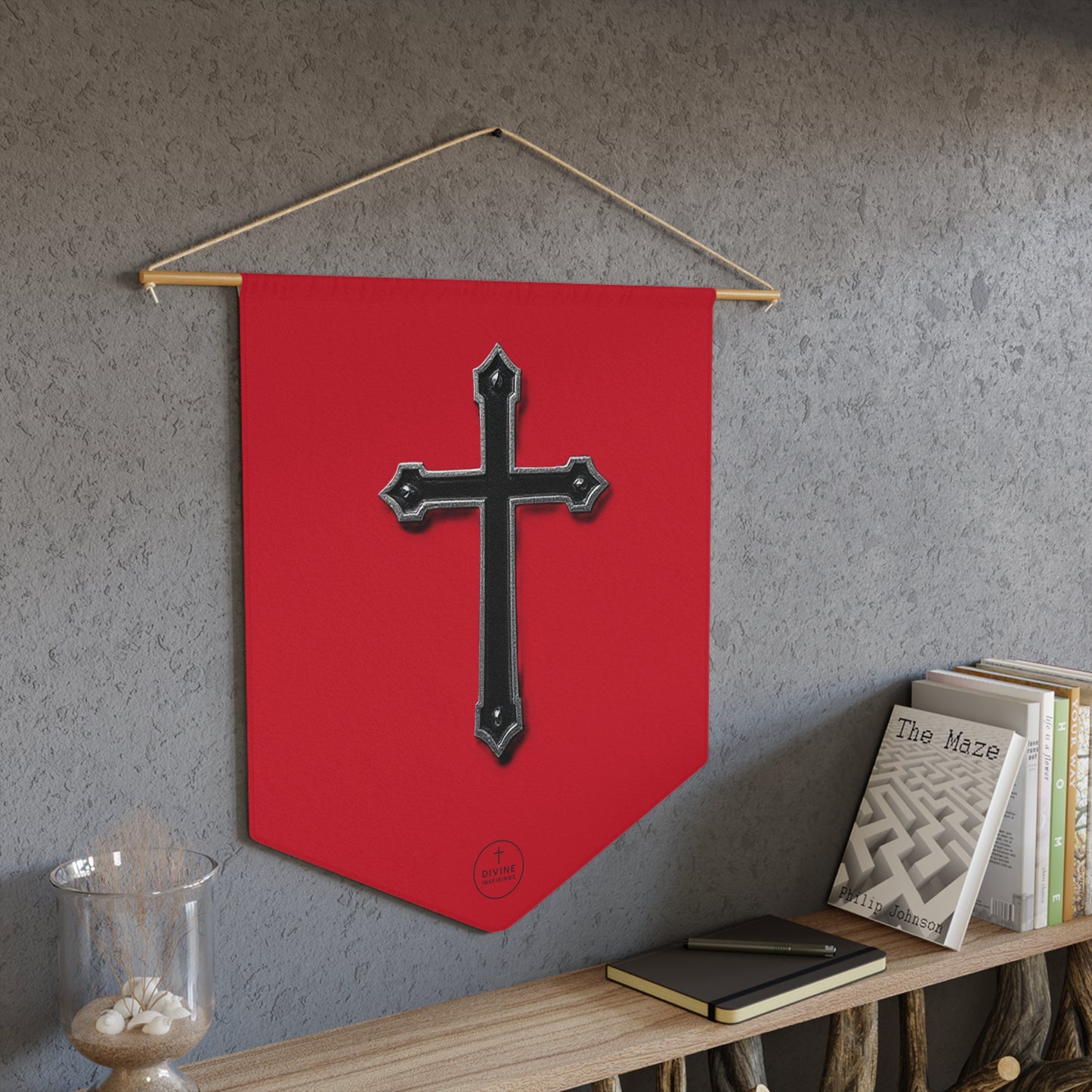 At the Foot of the Cross Pennant Banner in Red – Black Cross Design