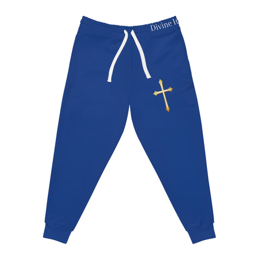 Men’s Modern Gold Cross Jogger Pants in Blue – Comfortable Faith-Inspired Style