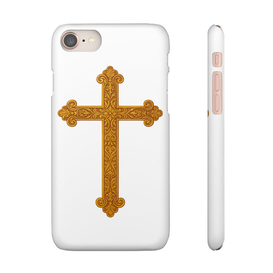 White iPhone Snap Case – Gold Cross Design