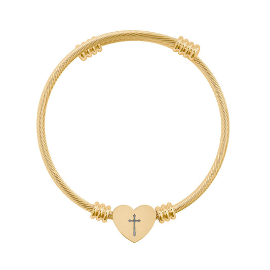 Anchor of Love – Bold Cross Heart Cuff Bracelet