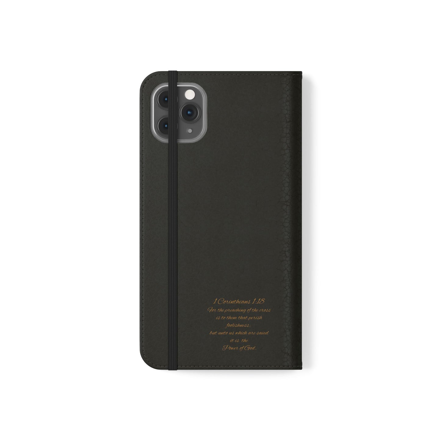 Black with Gold Cross & 1 Corinthians 1:18 - iPhone Flip/Wallet Phone Case
