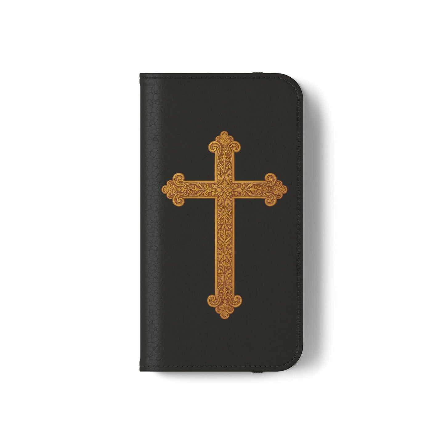 Black with Gold Cross & 1 Corinthians 1:18 - iPhone Flip/Wallet Phone Case
