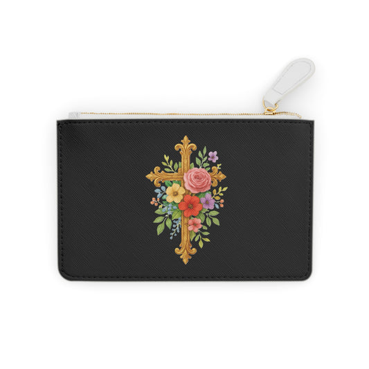 Blooming Faith Black Mini Clutch – Floral Cross Accent